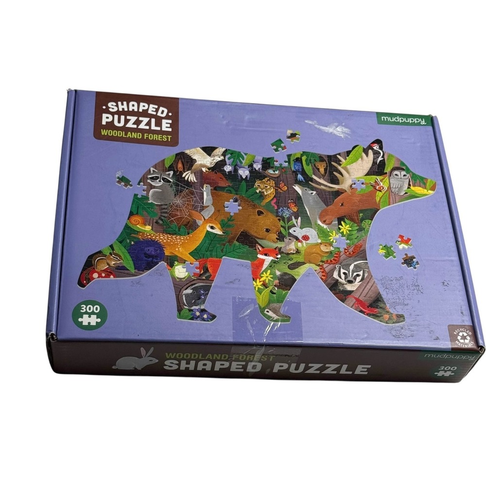 Mudpuppy Woodland Forest 300 Pieces Bear Shaped Puzzle Complete